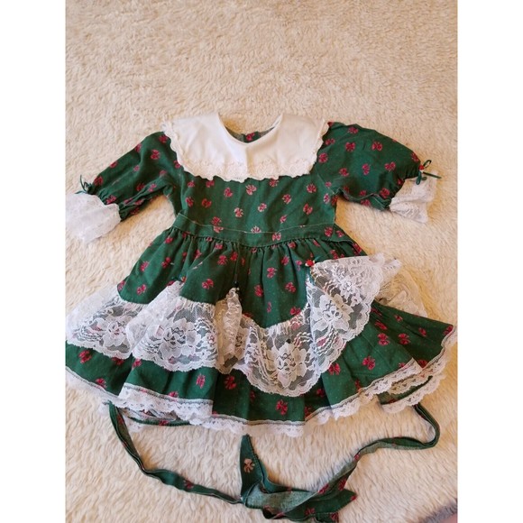 Lilo Childrens Dress Holiday Christmas Vintage Green Red Lace Ruffles 3T FLAWS - Picture 1 of 12